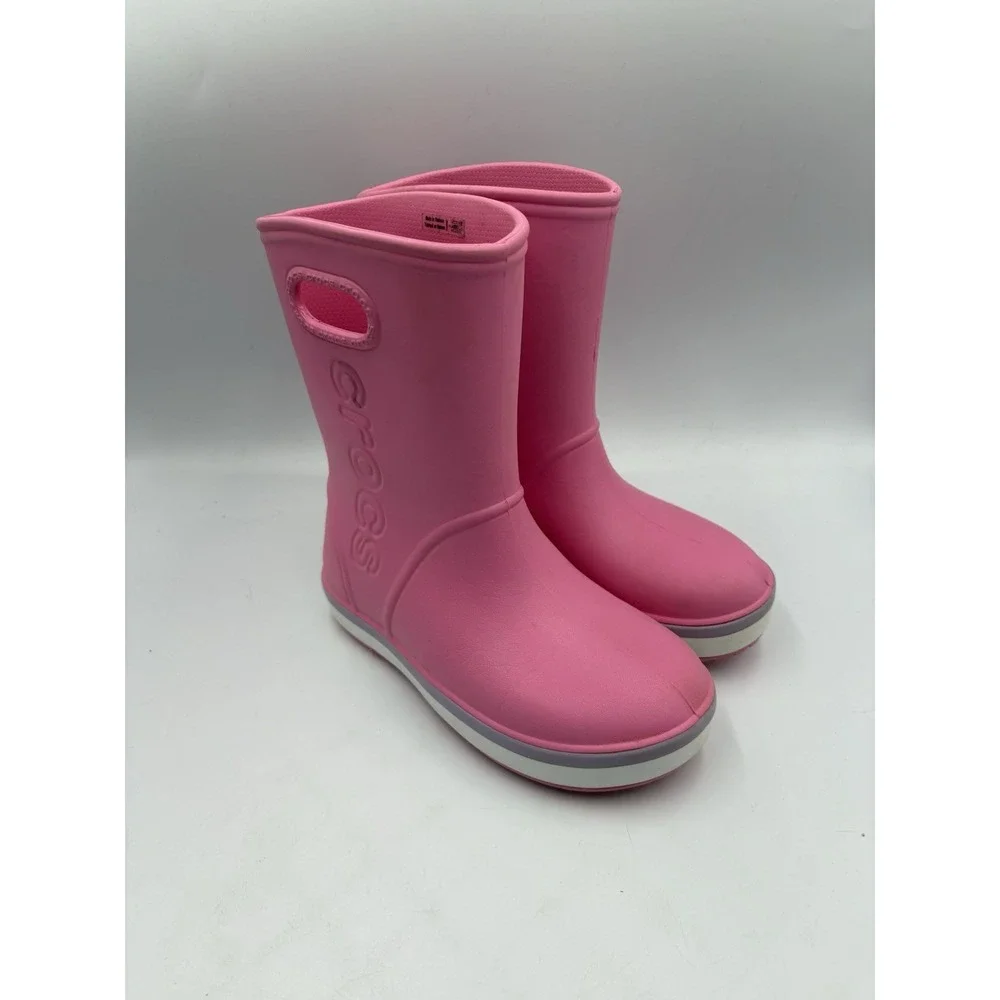 Crocs Crocband Rain Boot Pink Round Toe Kids Waterproof Boots Girls Size J 2